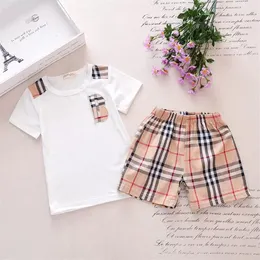 Весенняя детская одежда набор для мальчика для девочки клетчатая рубашка с коротки