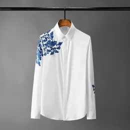 Maple Leaf Embroidery Business Slim White Shirts Men High Quality Long Sleeve Handsome Casual Social Party Shirt Men Clothing