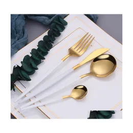 CAR DVR Neriesware Set 24st/Set Mirror Gold Cutery Set 18/10 Rostfritt stål Sierware Flatvarie Middag Knife Fork Spoon Drop Delivery Home Dhaor