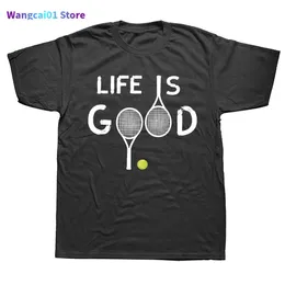 Camisetas masculinas Funny Life Is Love Tennis Racket Ball Sport T camisetas gráficas Streetwear curto Seve Presentes de aniversário T-shirt Men 0228H23