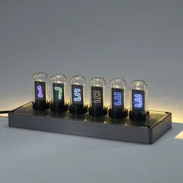 Desk Table Clocks IPS Stone Gate Cyberpunk Nixie Modern Computer Desktop Ornament Multifunction RGB Glow Tube 230228