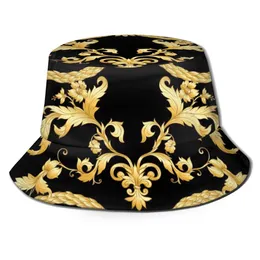 Wide Brim Hats Bucket Hats Luxury Floral Pattern Flowers Golden Fisherman's Hat Women Fashion Summer Hiking Hats for Girls Ladies Outdoor Sun Hat Dropship 230228