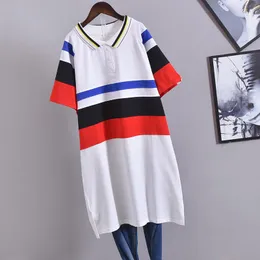 Women's T Shirts 2023 Summer Women Simple Color Contrast Stitching Striped Oversize Shirt Thin Loose Dress