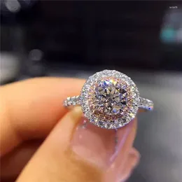 Cluster ringen merk sieraden 925 sterling zilveren ring round cut 2ct diamant roze 2 surround plave setting cz trouwring voor dames sz 4-9