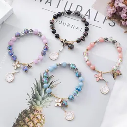 Pulseira xiaoboacacs pulseiras de cristal para mulheres pingentes de flores de verão de moda coreana na mão por atacado de jóias