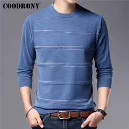 Herrtröjor Coodrony Brand Autumn Winter Ankomst Randig o-hals Pullover Men Top Soft Warm Chenille Knitwear Jersey Sweater C1327 230228