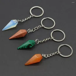 Keychains Personalized Keychain Natural Stone Unakite/Sodalite/Turquoise Cone Pendant Unisex For Women Men Jewelry Gifts