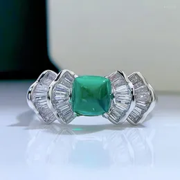 Cluster-Ringe 925 Silber vergoldeter Ring für Frauen in Europa und Amerika Luxus Ins Square Sugar Nurture Grandmother Emerald