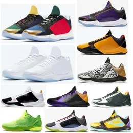 New Mamba Zoom 5 Protro ماذا لو كان Lakers Bruce Lee Big Stage Chaos Prelude Metallic Gold Rings Men Basketball Shoes Shool