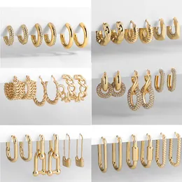 3 Pairs/set Punk Geometric Big Small Hoop Earrings for Women Men Gold Color Metal Chain Circle Huggie Earrings