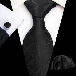 Pescoço laços de pescoço Paisley Men Black Tie Conjunto de 8cm Jacquard Cocondtie Bowtie Conjunto de abotoaduras quadradas de bolso para o noivo Acessórios para festas de casamento J230227