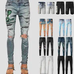 2023 Mens Jeans Patchwork Stars Mönster Desig Pants Long Hippop Sticker Embroidery Slim Denim Straight
