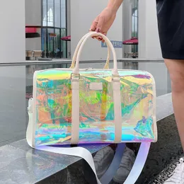 Kolorowa błyszcząca torba na bagaż przezroczystą sportową torbę fitness dla mężczyzn i kobiet w niewielkiej odległości torba na podróż biznesową duża pojemność 230209