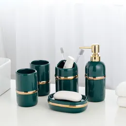 Bath Accessory Set Nordic Luxury Bathroom Supplies Dark Green Ceramic Brushing Cup Soap Bottle Toothbrush Holder Decoration Accessories