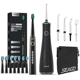 Other Oral Hygiene Seago Water Flosser Teeth Cleaner with 5 Nozzles Portable Dental Water Jet Sonic Electric Toothbrush Brush with 8pc Heads 230227