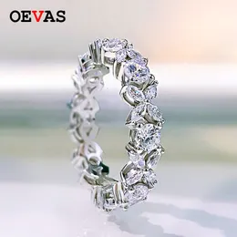 With Side Stones OEVAS 100 925 Sterling Silver Sparkling Full High Carbon Dimond Zircon Flower Rings For Women Engagement Wedding Fine Jewelry 230227