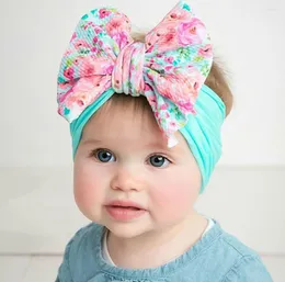 Saç aksesuarları çocuklar baskılı büyük yay naylon kafa bandı yumuşak elastik bebek basılı kapak bandana doğumlu ürünler