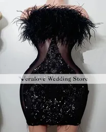 Veralove Black Prom Dresses paljetter Sexig kort tillfälle gala festklänning för tjej cocktail club wear robes de bal