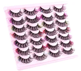 Natural Thick Fluffy Colored False Eyelashes Extensions Wispy Soft Handmade Reusable Multilayer 3D Mink Fake Lashes with Color Messy Crisscross Colorful Lashes