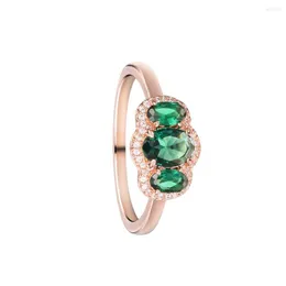 Cluster Rings Green Three Stone Vintage Ring Christmas Authentic 925 Sterling Silver Jewelry for Woman Making