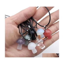 car dvr Pendant Necklaces Natural Stone Glass Mushroom Crystal Necklace Amethyst Quartz Chakra Pendo Healing Jewelry Drop Delivery Pendants Dhr7C