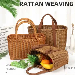 Storage Baskets Imitation Rattan er Straw Woven Bag Shopping Basket Storage Vegetable Basket Handheld Flower Basket Picnic Fruit Basket J230228