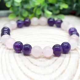 Strands MG1800 New Design 8 MM Rose Quartz Amethyst Womens Anxiety Relie Gemstone Bracelet