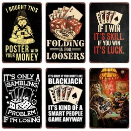 Dipinto di poker di poker divertente segno di stagno in metallo vintage blackjack art poster mangia sonno poker ripetizione retrò bar bar bar cafe home casinò parete personalizzata size 30x20cm w02