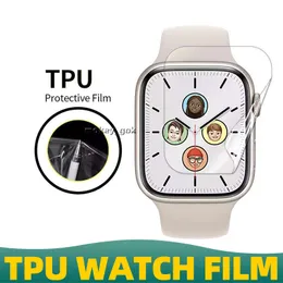 Full täckning Full lim Silikon Hydrogel TPU Filmkänslig Touch Felling Smart Watch Screen Protector för Apple Watch S7 S8 Ultra 49mm 45mm 41mm 40mm 44mm 42mm 38mm