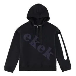 Tasarım Lüks Erkek Hoodie Fermuar Kol Rozeti Baskı Uzun Kollu Sweater High Street Moda Külkü Ekibi Boyun Top Siyah Asya Boyutu XS-L