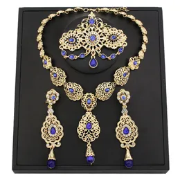 Bröllopsmycken set Sunspicems Gold Color Marockan Bride Jewelry Set For Women Caftan Brosch Earring Necklace Set Algeriet Flower Pendant Necklace 230228