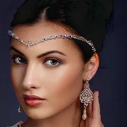 Festive Rhinestone V Shape Forehead Headwear Long Hair Chain Design Full Diamond Hairband Accessories Party Chain Fairy Girl