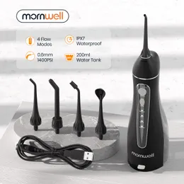 Other Oral Hygiene Mornwell Portable Oral Irrigator With Travel Bag Water Flosser USB Rechargeable 5 Nozzles Water Jet 200ml Water Tank Waterproof 230227