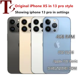 Apple Original iphone Xs in 13 pro style phone 13pro box ile kilidi açıldıKamera görünümü 4G RAM 64GB 256GB ROM akıllı telefon iyi test edilmiş