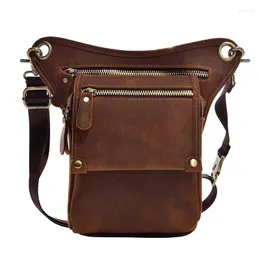 Waist Bags Men's Crazy Horse Genuine Leather Belt Bag Messenger Shoulder Travel Motorcycle Riding Fanny Pack Thigh Drop Leg