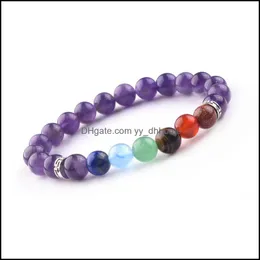 Beaded Mticolor 7 Chakra Stone Amethyst Beads Buddha Armband Armband Bangles Bijoux Armbanden Voor Vrouwen Women Men smycken Dro Dhirw