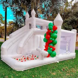 Bröllop uppblåsbar bouncer bouncy castle white mini bounce house combo med glidboll grop för barn
