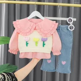 Kleidung Sets Frühling Infant Mädchen Für Baby Floral Weste Hemd Jeans 3 Stücke Anzüge Kinder Casual Kleinkind Mädchen Kleidung Set Outfits
