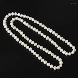 Le catene inviano bianco lucido liscio 8-9 MM ELLISSE Collana di perle di bellezza d'acqua dolce. Il regalo preferito dalle donne