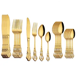 Geschirr-Sets 24-teiliges Besteckset Gold Edelstahl Royal Löffel Gabeln Messer Küche Westliches Abendessen Silberbesteck Geschirr Geschenk 230228