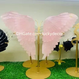 Rose Quartz Butterfly Wings Kreatywny wystrój pokoju imprezowy Duże ręcznie rzeźbione naturalny różowy kryształ przyciągnij kamień miłości dwie warstwy anielskie skrzydła kobiety urodzinowe czakra prezent