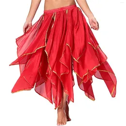 Skirts Women Belly Dance Costume Props Girls Solid Color Sequins Decoration Irregular Hemline Performance Clothing Chiffon Half Skirt