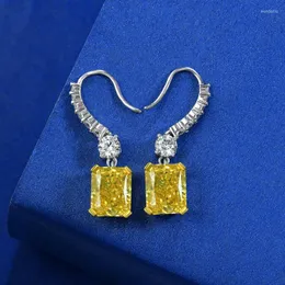 Pendientes colgantes Apaison 925 gota de plata esterlina para mujeres 8 10mm amarillo alto carbono diamante pendiente joyería fina regalos al por mayor