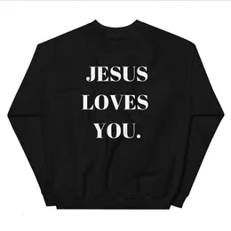 Kvinnor Tvåbitar byxor Jesus älskar dig Back Letters Tryckt överdimensionerade hoodie crewneck Holiday Clothing Religious Sweatshirt Women Drop Top 230227