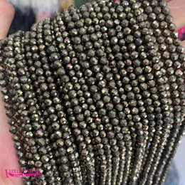 Beads Natural Pyrite Stone Loose Small High Quality 2/3/4mm Faceted Round Shape DIY Gem Jewelry Accessories 38cm Wk347