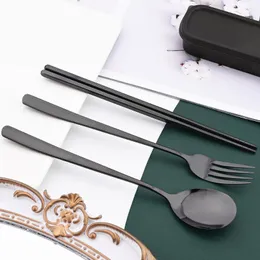 Ensembles de vaisselle noir cuillère fourchette baguettes ensemble de couverts 3 pièces en acier inoxydable déjeuner vaisselle cuisine occidentale accessoires pour la maison
