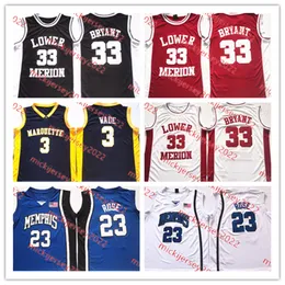 College Basketball Wears Stitched Mens Basketball Jersey Lower Merion High School 33 Kobe Bryant # Marquette Golden Eagles 3 Dwyane Wade #Memphis Tigers 23 Derrick