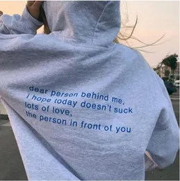 Damen Zweiteilige Hose Dear Person Behind Me Hoodies Lässige Unisex Langarm Slogan Kapuzenpullover Harajuku Frauen Tumblr Pullover Pullover süß 230227