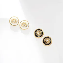 Stud Earrings Vintage Black White Enamel Eyes High Quality Stainless Steel Gold Color Round For Women Gift Wholesale