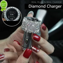 Novo carregador de carro USB duplo Diamond Crystal com display LED isqueiro universal cabo de dados do carro para iPhone Xiaomi